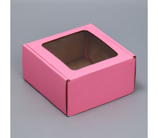 Коробка сборная с окном "Розовый"  16*8*16см